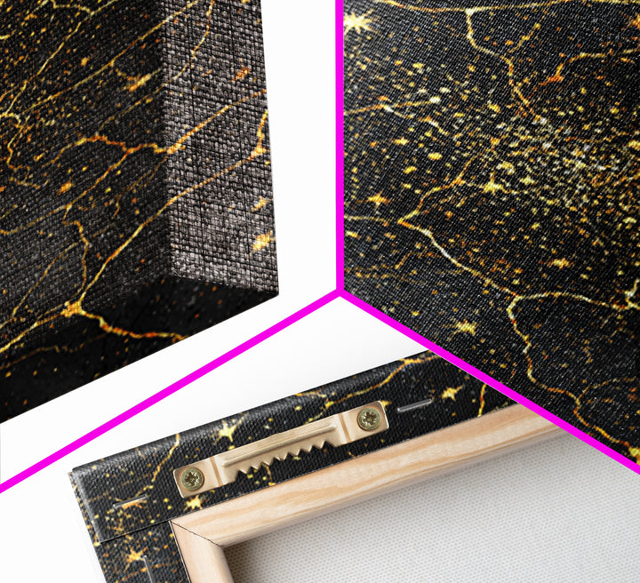 Black Gold Celestial Marble Stars Wall Art, Abstract African Inspired Cosmic Decor, Luxury Canvas Print For Modern Home Decor