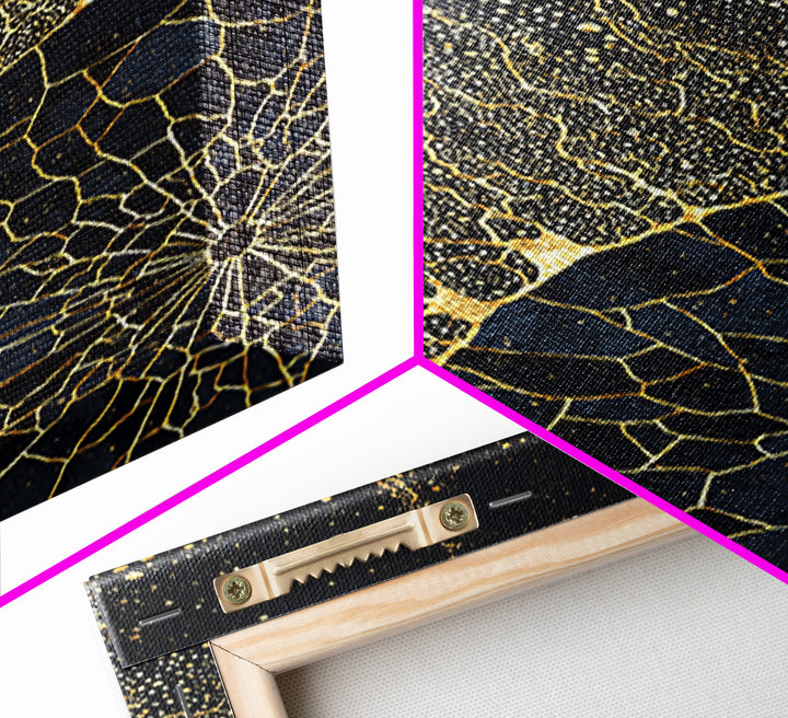 Black Gold Abstract Solar Eclipse Wall Art, Luxury Canvas Print, African Inspired Celestial Decor For Modern Living Room