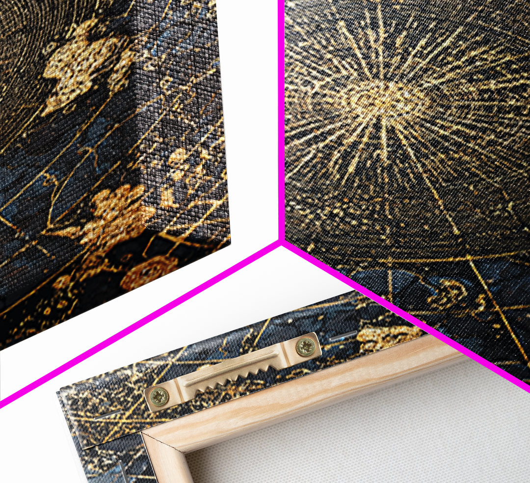 Black And Gold Celestial Mandala Wall Art, Luxury Canvas Art, Geometric Spiritual Decor, Elegant Home Art Statement Piece