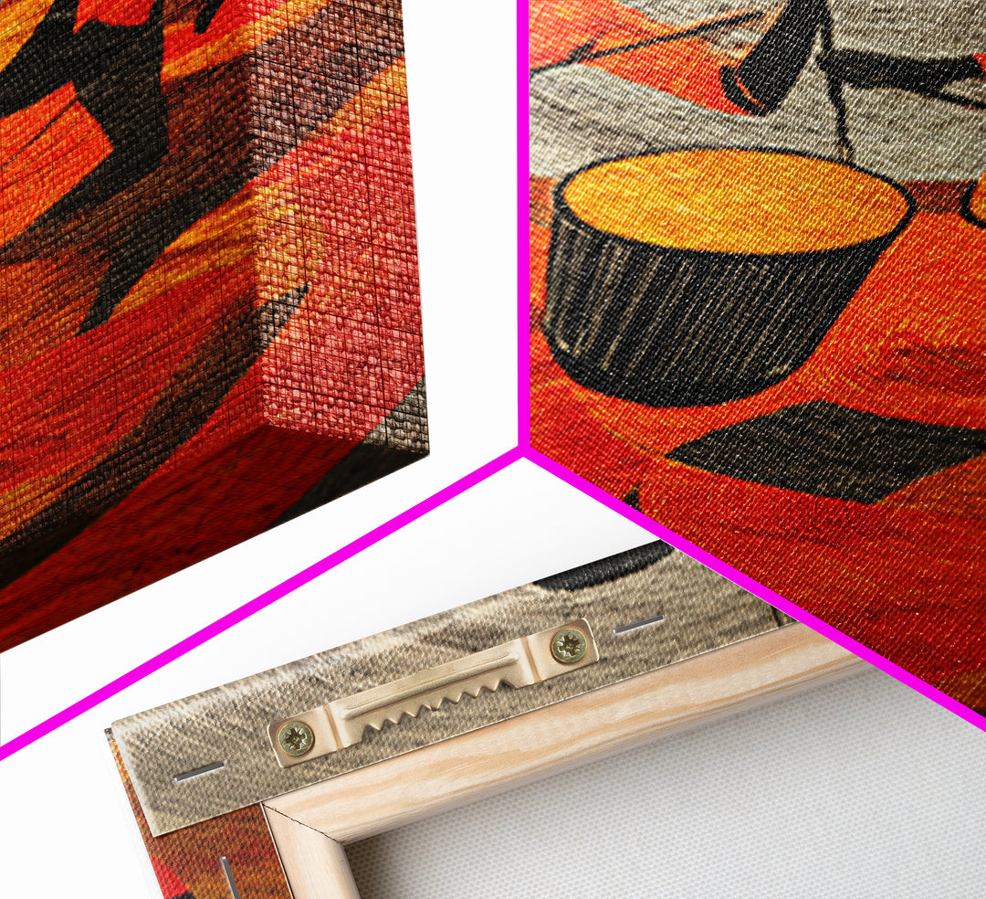 Two African Children Dancing With Drum Wall Art, Colorful African Art Print, Tribal Celebration Decor, Modern Afro Canvas