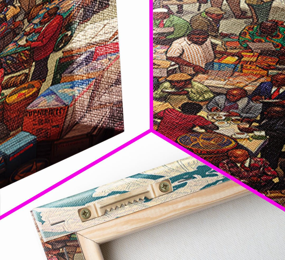 Busy African Market Scene With Map Wall Art, African Culture Art, West African Art, Black People Art, Living Room Decor, Gift