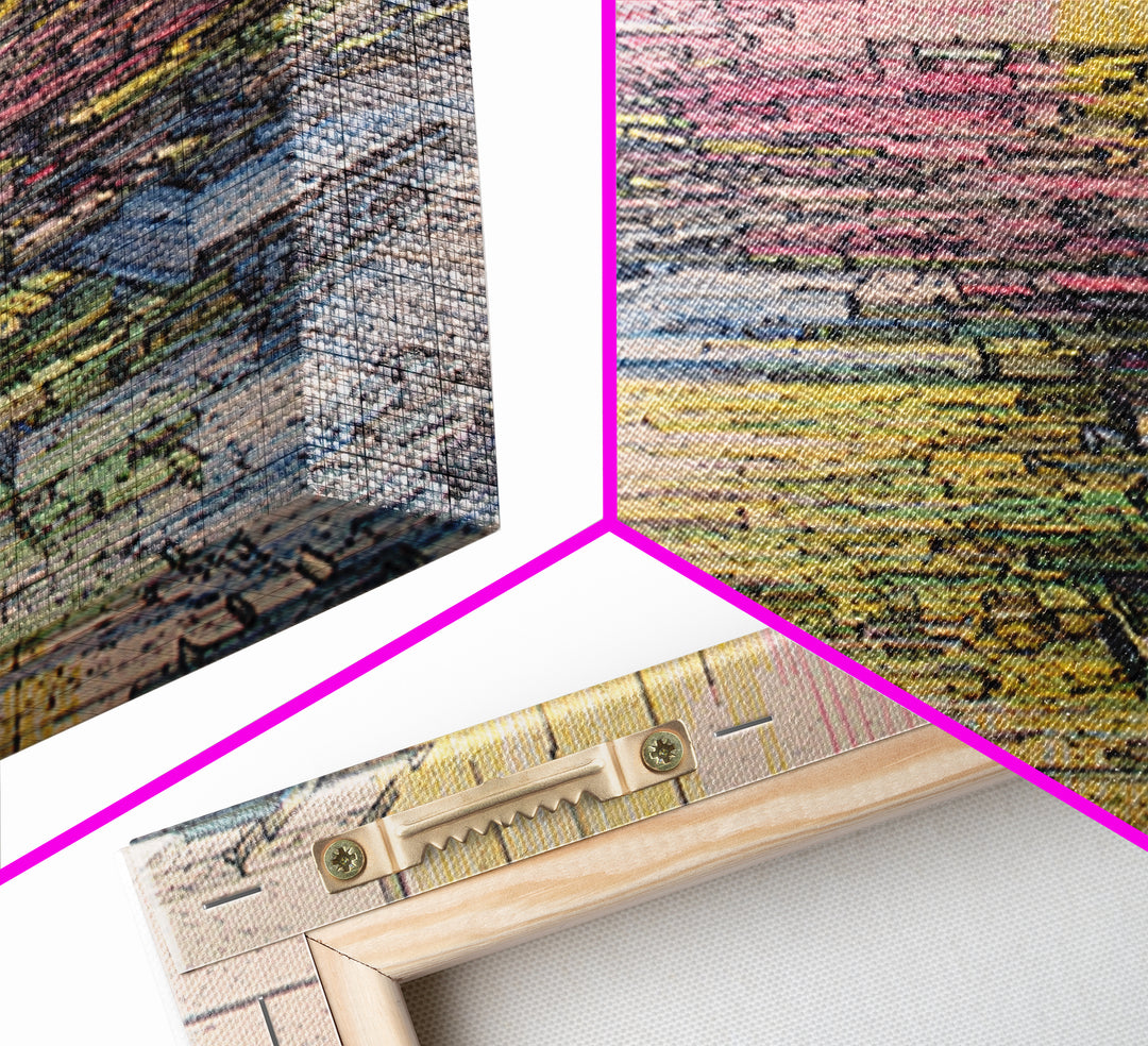 Futuristic Abstract City Canyon Framed Canvas Print, Modern Urban Wall Art, Geometric Architecture, Colorful Office Decor