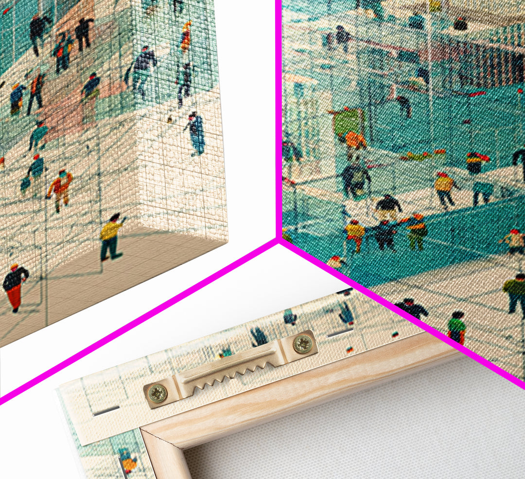 Isometric People In Wireframe City Wall Art, Modern Geometric Canvas Print, Abstract Urban Network, Unique Office Decor, Tech Inspired