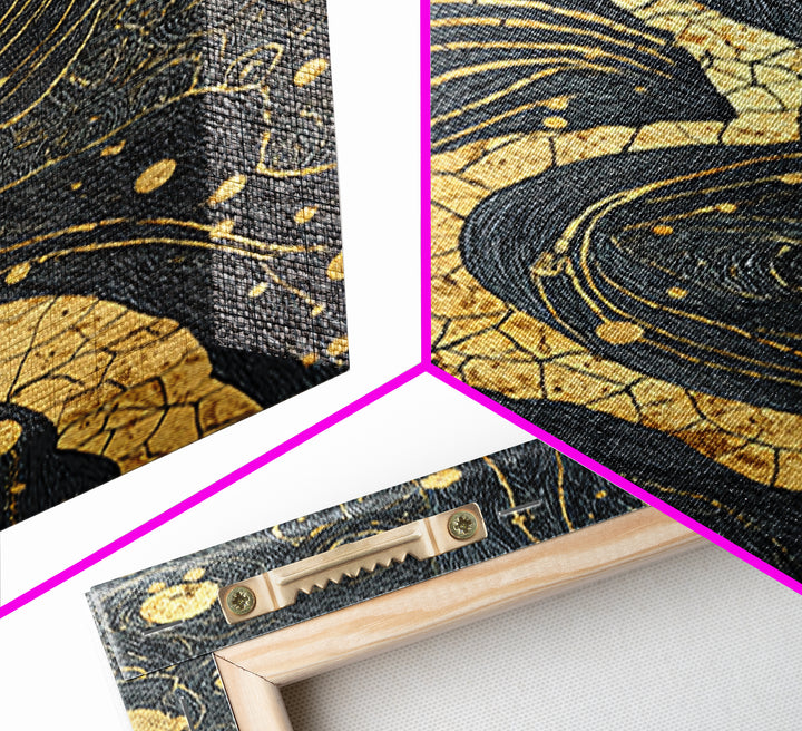 Black And Gold Abstract River Of Stars Statement Wall Art, Luxury Canvas Print, Geometric Decor, Elegant Modern Home Decor Gift