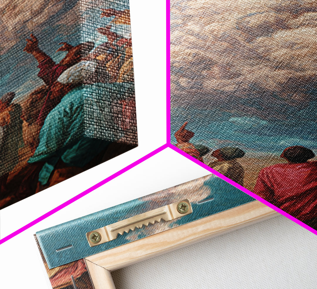 African Gathering Pointing To Rose Clouds Canvas Print, Colorful Cultural Wall Decor, Afrocentric Home Art, Unique Gift Idea