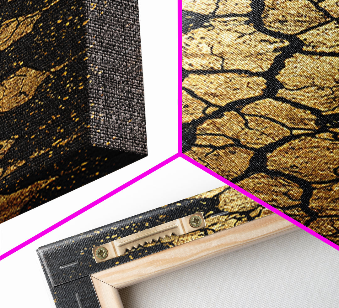 Gold Cracked Earth Africa Inspired Abstract Wall Art, Black And Gold Canvas Decor, Modern Afrocentric Texture, Luxury Gift
