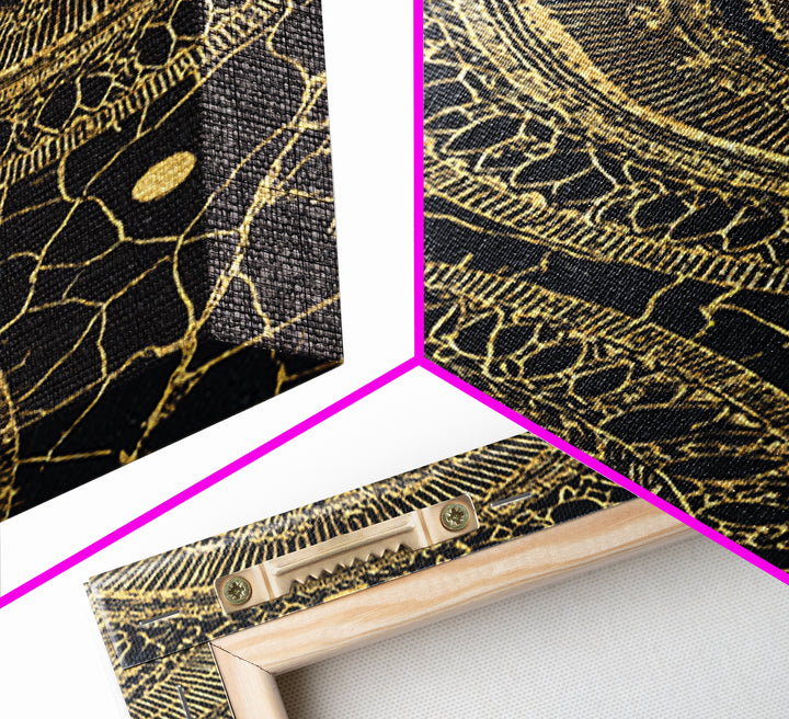 Black And Gold Tribal Mandala Pattern Framed Canvas Print, Geometric African Wall Decor, Abstract Ethnic Art, Luxury Gift