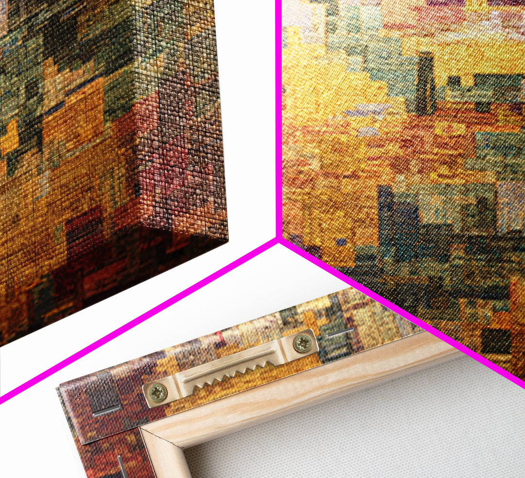 Luminous Woven City Mosaic Abstract Canvas Print, Contemporary Art, Modern Wall Art, Textured Art Print For Living Room Decor