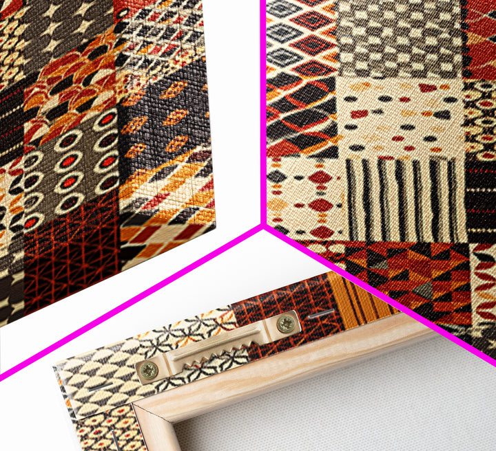 African Ankara Patchwork Fabric Pattern Wall Art, African Print, Tribal Art Decor, Boho Home Decor, Cultural Wall Decor Gift