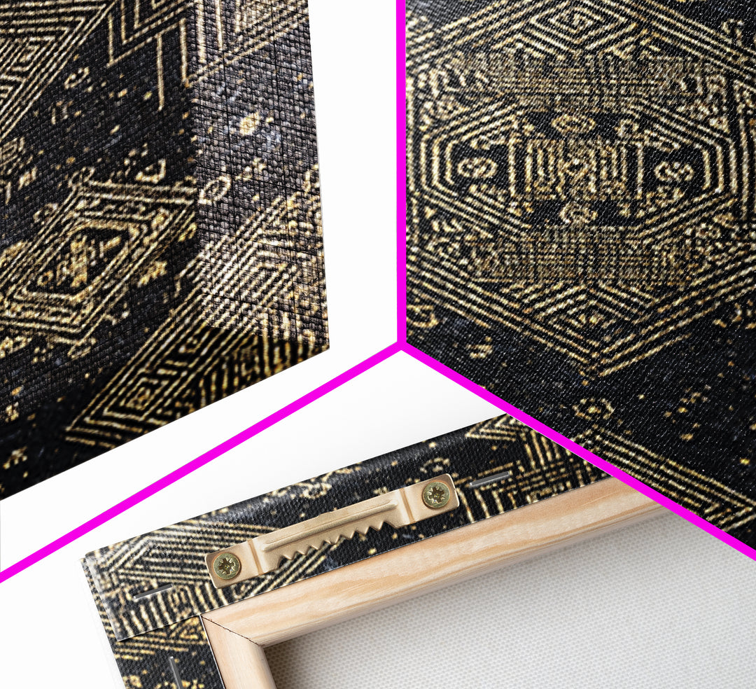 Black And Gold Sacred Geometric Pattern Framed Canvas Print, African Tribal Art, Luxury Wall Art, Spiritual Home Decor Gift