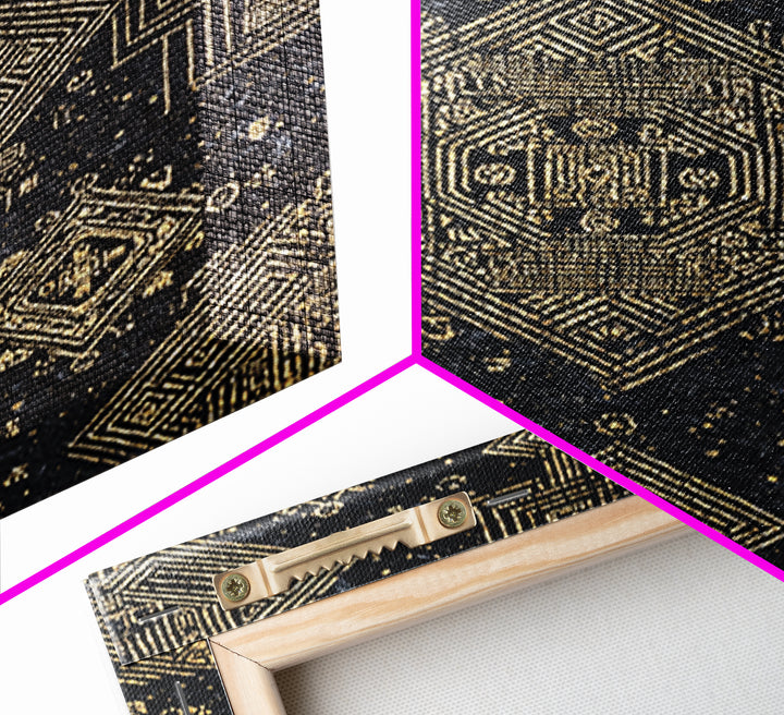 Black And Gold Sacred Geometric Pattern Framed Canvas Print, African Tribal Art, Luxury Wall Art, Spiritual Home Decor Gift