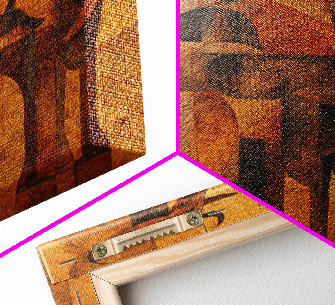 Cubist Cattle Spirits In Burnt Orange Canvas Print, African Abstract Art, Tribal Bull Wall Decor, Modern Gallery Gift For Home