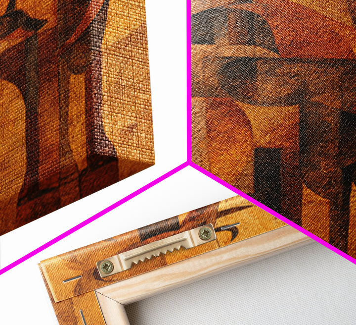 Cubist Cattle Spirits In Burnt Orange Canvas Print, African Abstract Art, Tribal Bull Wall Decor, Modern Gallery Gift For Home