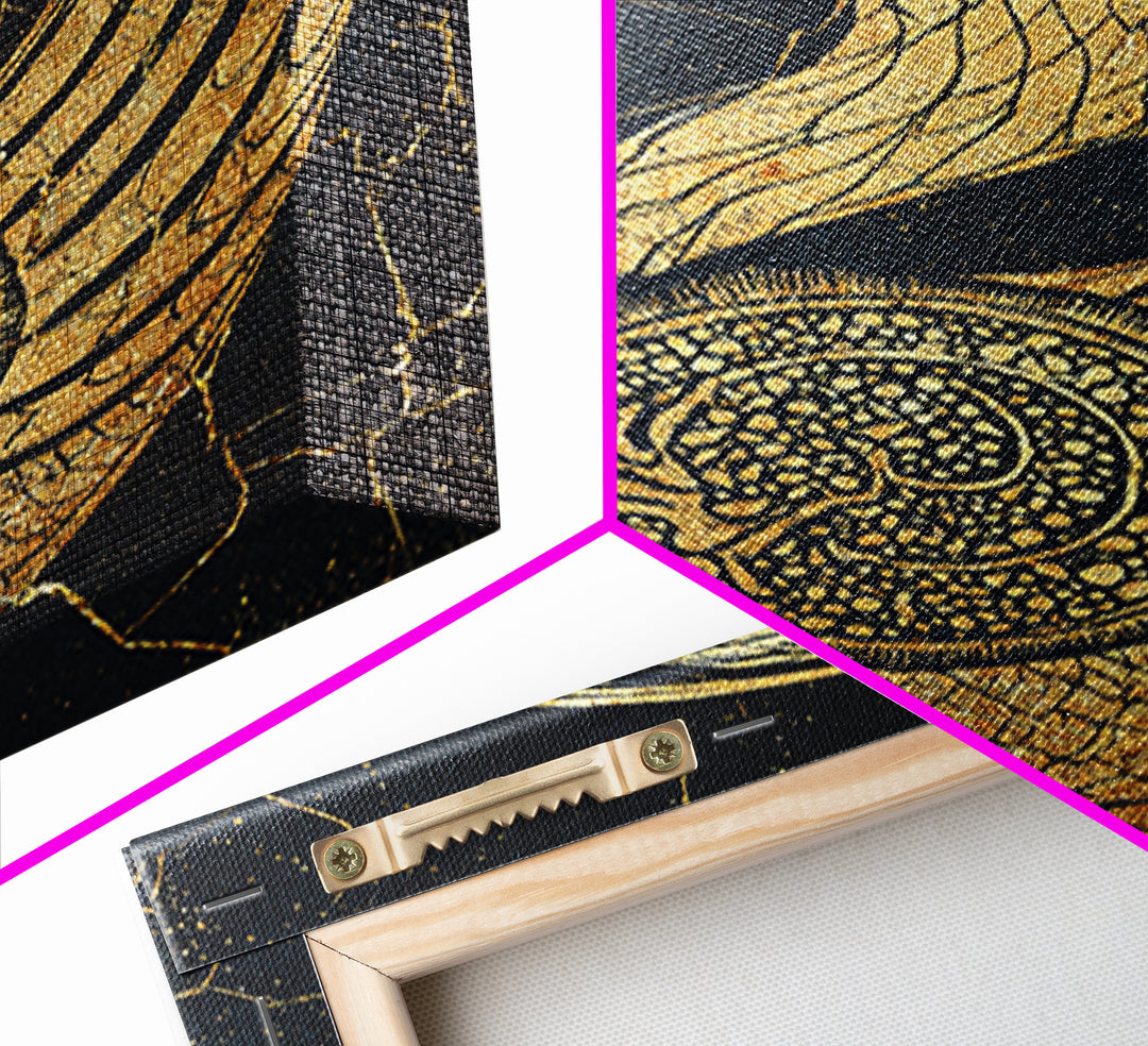 Gold Phoenix Bird Canvas Print, Black And Gold Art, African Inspired Wall Decor, Mythical Animal Art, Luxury Canvas Art Gift