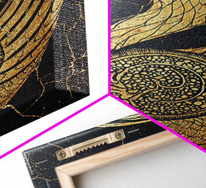 Gold Phoenix Bird Canvas Print, Black And Gold Art, African Inspired Wall Decor, Mythical Animal Art, Luxury Canvas Art Gift