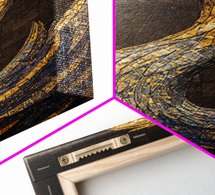 Blue Gold Mosaic Swan Framed Canvas Print, Black And Gold Art, Elegant Wall Decor, Contemporary Canvas, Statement Home Decor