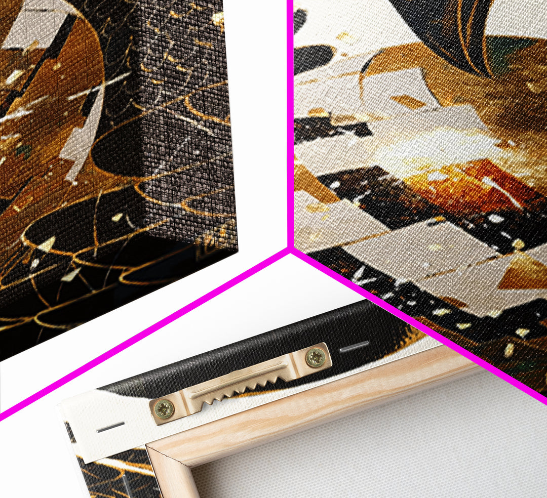 Black Crane With Golden Egg Framed Canvas Print, Black And Gold Art, Modern Bird Wall Decor, Elegant Home Decor, Unique Gift