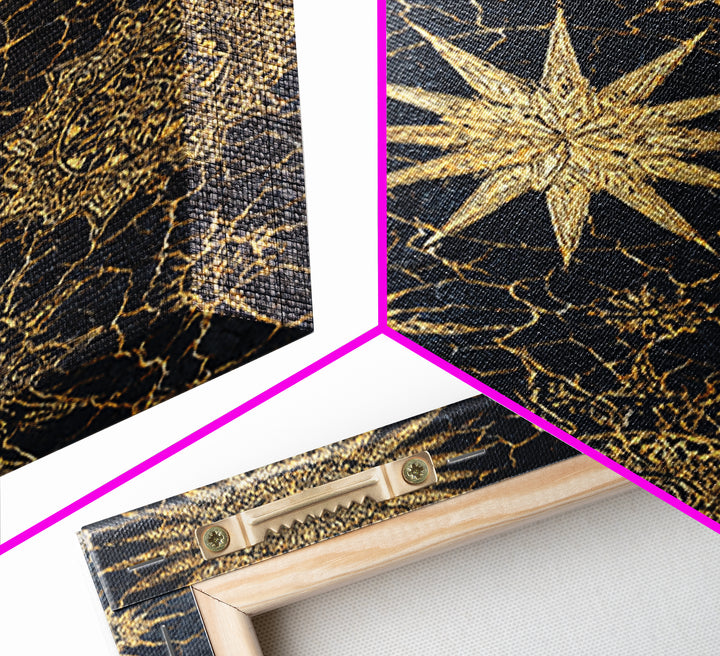 Gold Celestial Mandala Canvas Print, Black And Gold Abstract Wall Art, Spiritual Boho Decor, Modern Home Decor Gift, Large Decor Art