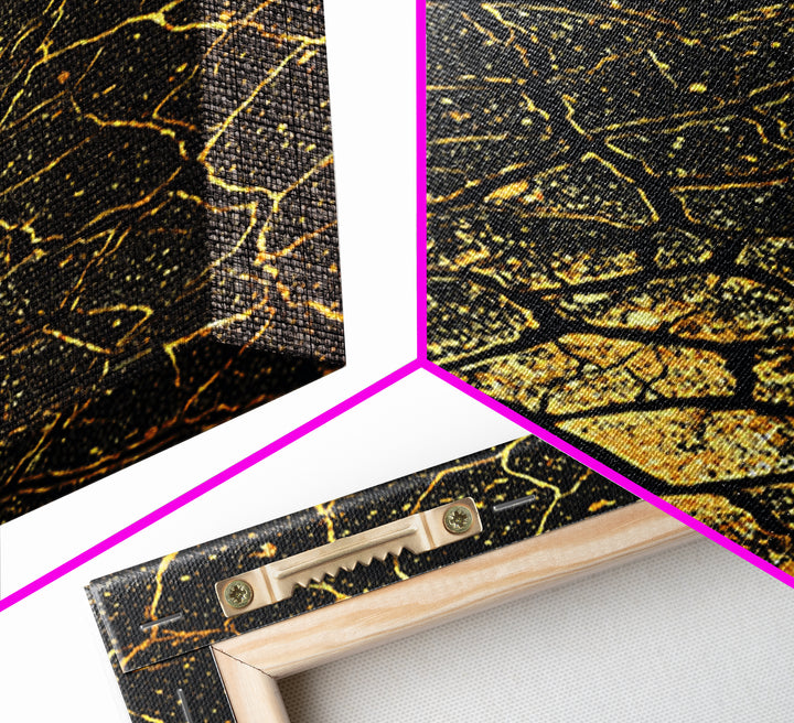 Black And Gold Crackle Abstract Wall Art, African Inspired Geometric Canvas Print, Luxury Art Decor, Modern Statement Piece