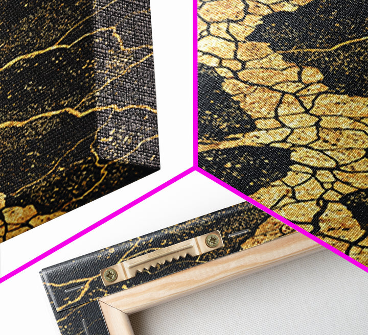 Gold Vein Crackle Abstract Canvas Print, Black And Gold Wall Art, Modern African Inspired Decor, Textured Art Print, Gift