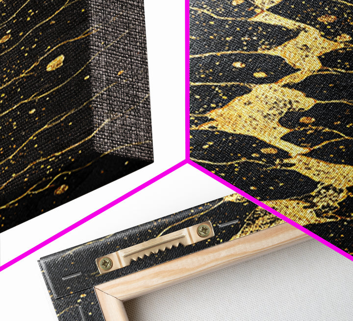 Gold Kintsugi River Abstract Wall Art, Black And Gold Art Print, Modern African Art Decor, Luxury Canvas Print For Living Room