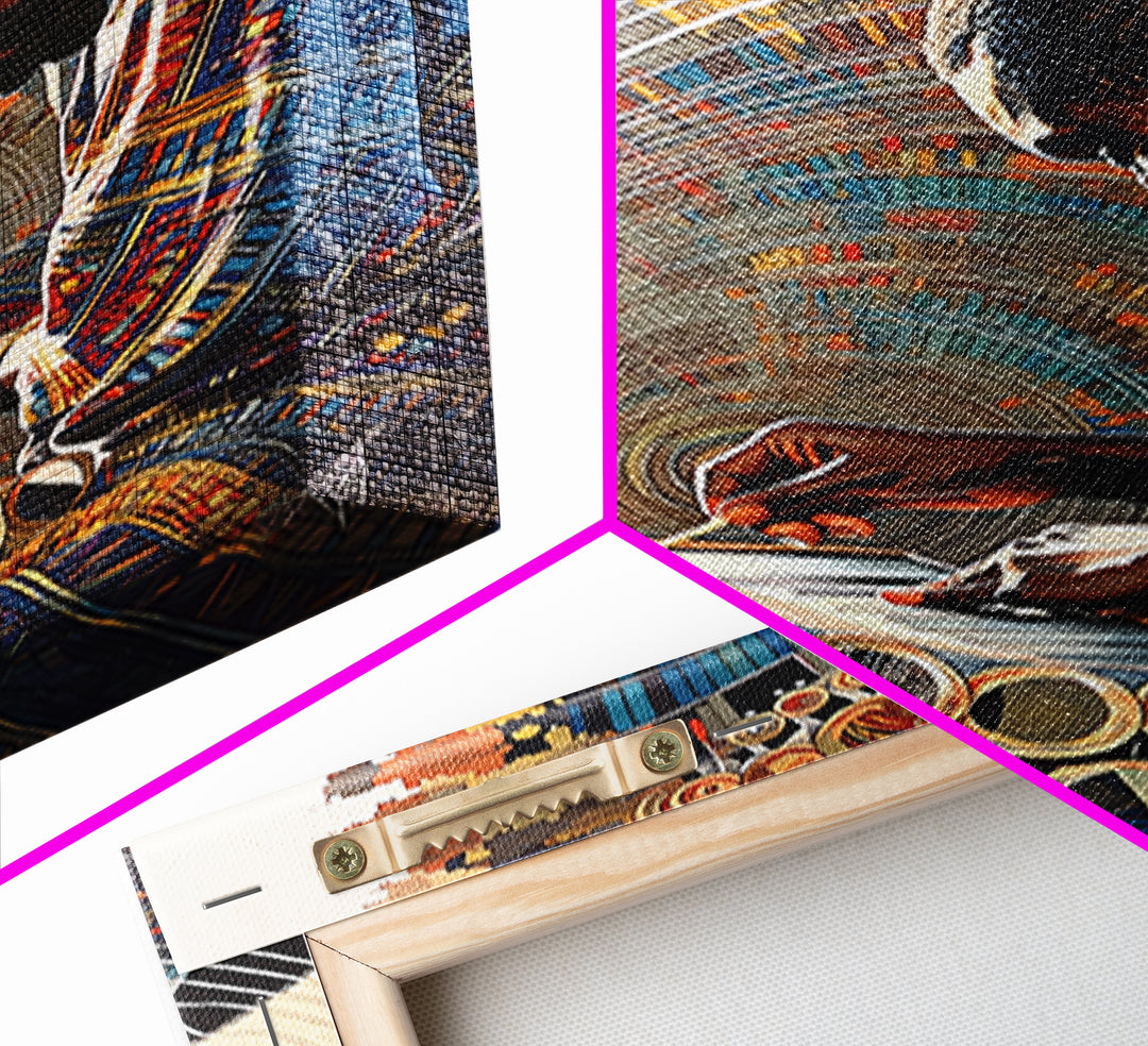African Artist Weaving Geometric Circle Patterns Canvas Print, Modern African Art, Cultural Wall Decor, Creative Studio Gift