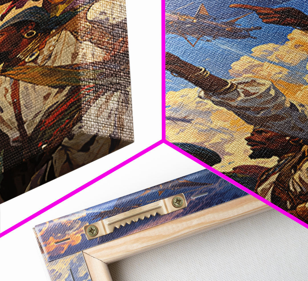Afrofuturist Warriors Pointing At Sky Ships Wall Art, African Warrior Art, Modern African Art Print, Bold Cultural Decor