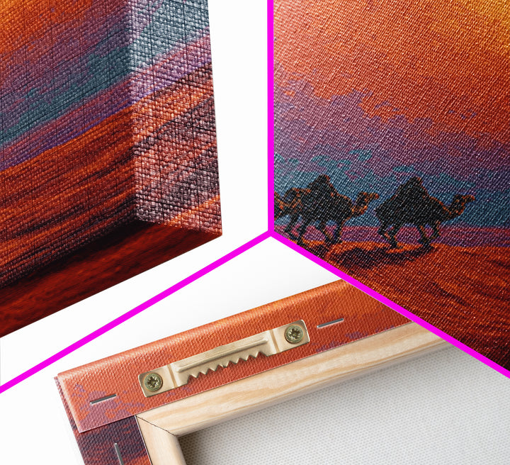 Camel Caravan Crossing Red Desert Dunes Wall Art, African Safari Art Print, Burnt Orange Art, Dreamy Landscape Decor, Gift