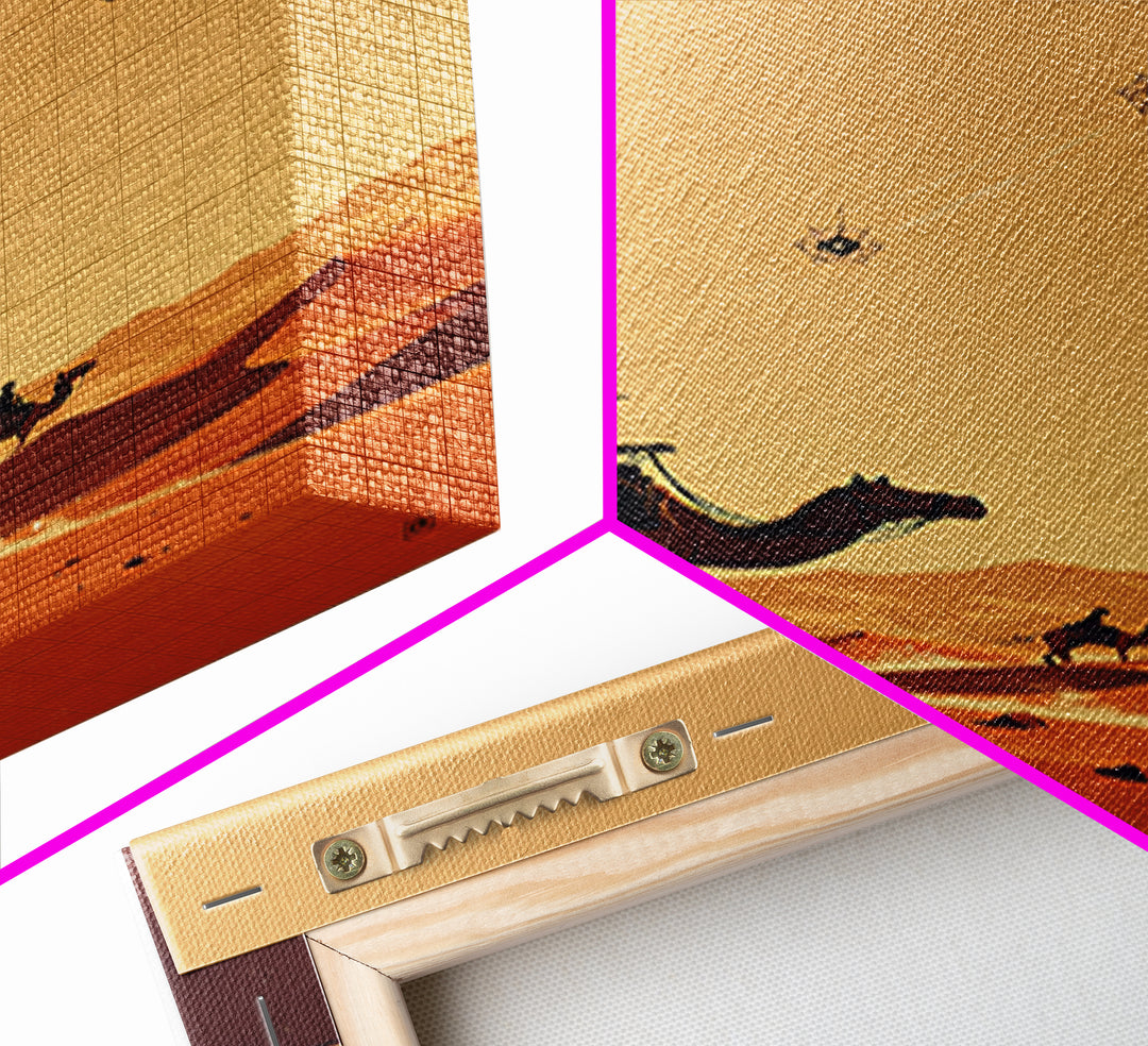 Camel Riders Beneath Red Moon Wall Art, African Travel Poster, Desert Caravan Print, Boho Safari Decor, Mystical Wall Art