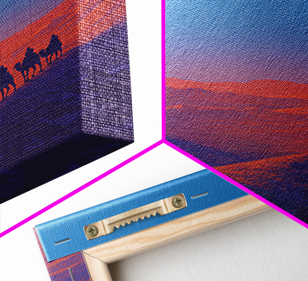 Camel Riders On Blue Desert Ridge Wall Art, African Landscape Print, Modern Safari Art, Sunset Mountain Unique Home Decor Gift