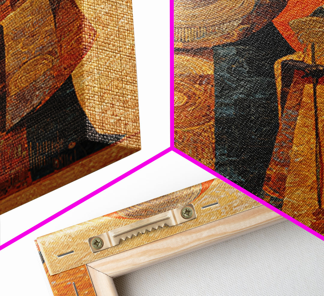 Orange Gold African Queen Pair Wall Art, Elegant Halo Portrait, Modern African Art, Black Woman Canvas, Earth Tone Decor