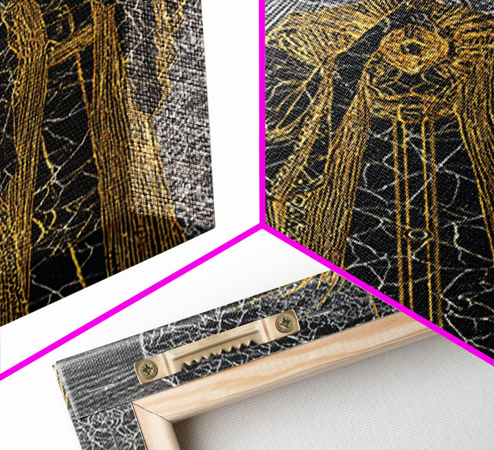 Three Black Gold Priestesses Canvas Print, Mystical African Portrait, Spiritual Wall Art, Goddess Artwork, Afrocentric Decor