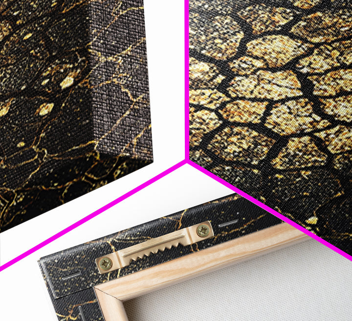 Black Gold Cracked Earth Abstract Wall Art, African Inspired Texture, Modern Canvas Art, Luxury Decor, Statement Wall Piece