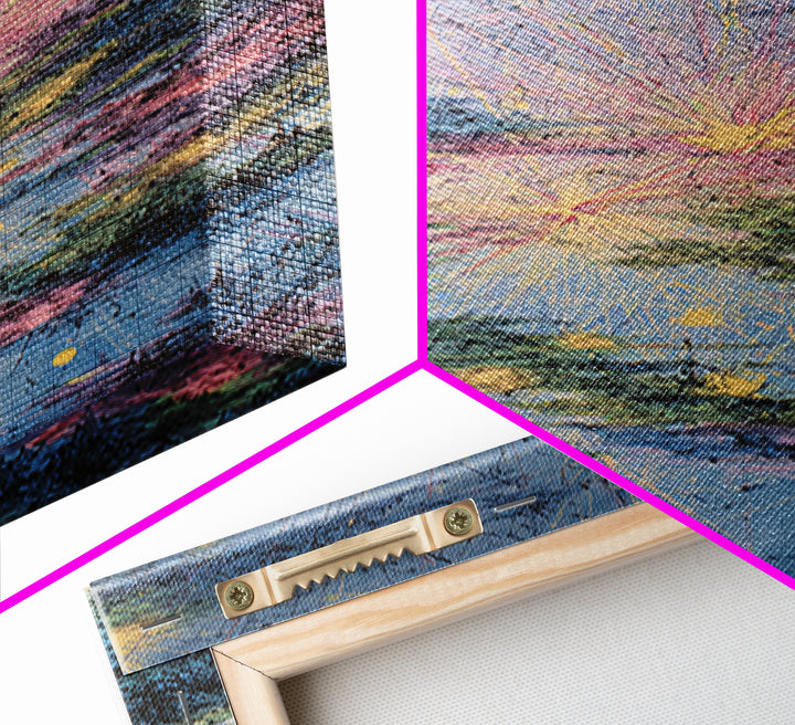 Pastel Sunrise Reflections Over Water Canvas Print, Abstract Wall Art, Dreamy Wall Art, Modern Blue Pink Home Decor Gift