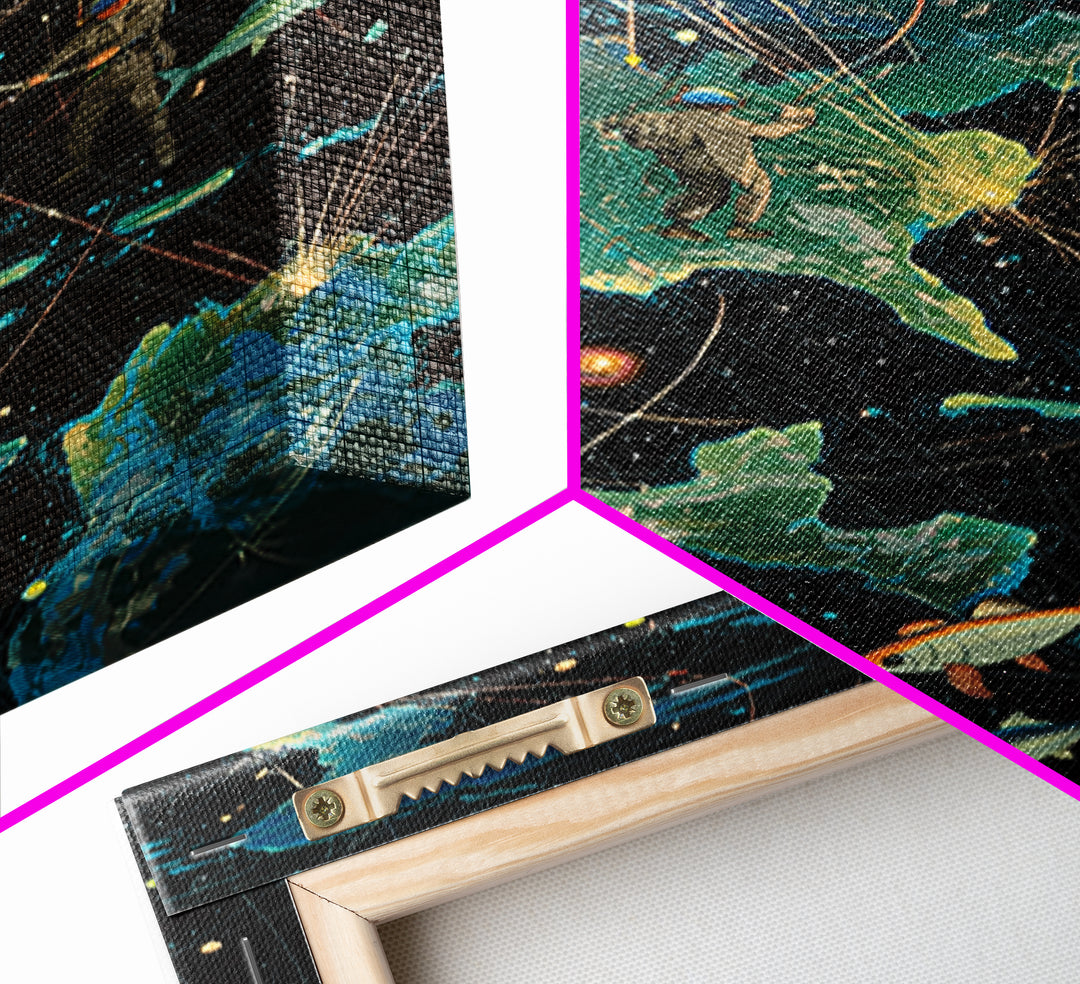 Cosmic North America Astronaut Map Canvas Print, Afrofuturism Wall Art, Modern Adventure Poster For Home Office Decor Gift