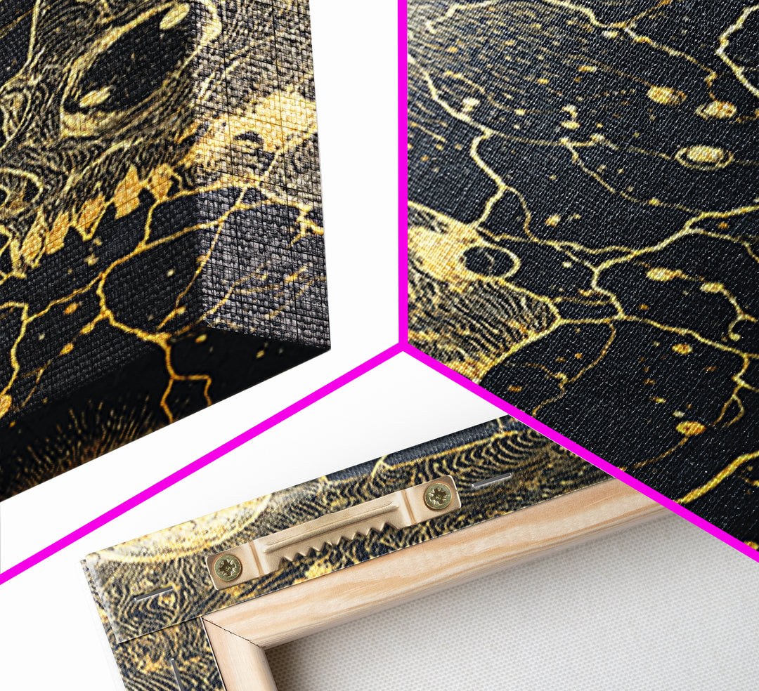 Gold Celestial Animal Constellation Wall Art, Black And Gold Canvas Print, Mystical Cosmic Decor For Living Room And Office