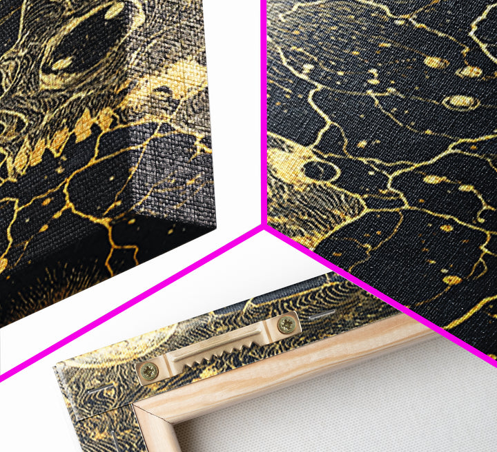Gold Celestial Animal Constellation Wall Art, Black And Gold Canvas Print, Mystical Cosmic Decor For Living Room And Office