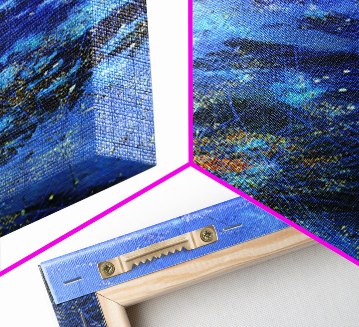 Blue Abstract City Lights Network Canvas Print, Digital Wall Art, Modern Starry Statement Decor For Office And Home Gift
