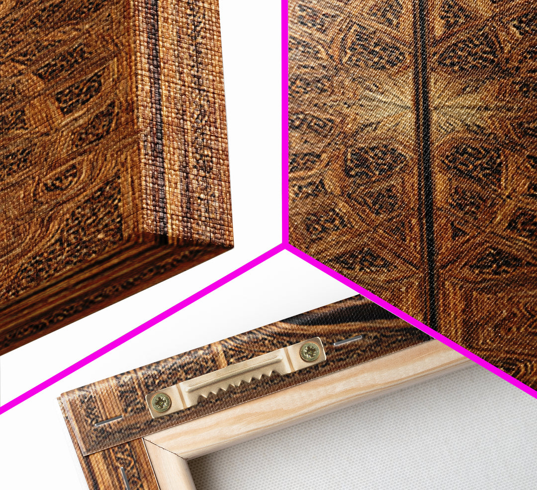 Geometric Moroccan Carved Wood Door Framed Canvas Print, African Wall Decor, Tribal Art Decor, Elegant Home Decor, Statement Piece