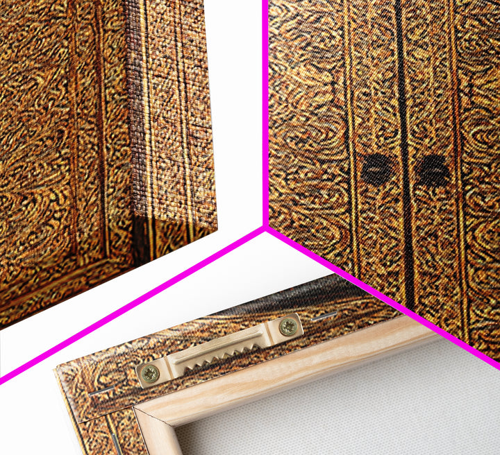 Golden Floral African Carved Door Canvas Print, African Art Decor, Elegant Home Decor, Bohemian Wall Decor, Wood Patterns