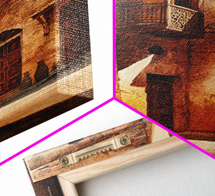 Sunlit African Stone Alley Framed Canvas Print, Moroccan Travel, African Architecture, Cultural Wall Decor, Rustic Home Decor