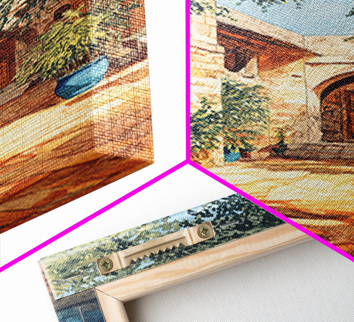 Leafy Stone African Courtyard Canvas Print, Elegant Home Decor, Cultural Wall Decor, Africa Painting, Living Room Decor Gift