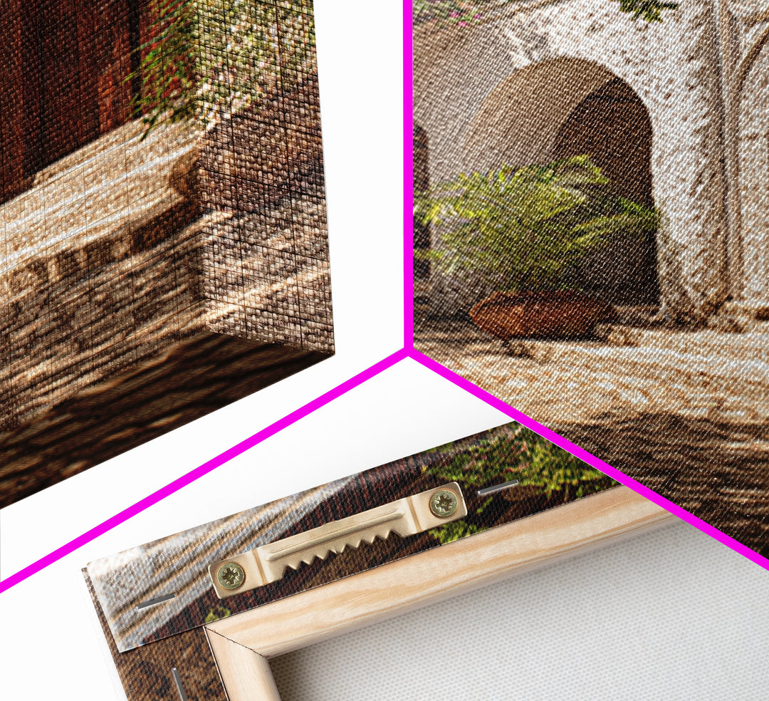 Arched African Veranda Courtyard Framed Canvas Print, Zanzibar Style, Cultural Home Decor, African Wall Decor, Statement Decor