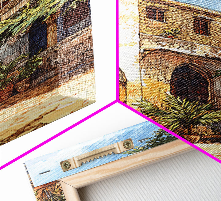 Historic African Stone Courtyard Canvas Print, Carved Door, Africa Painting, Cultural Wall Decor, Travel Poster, Elegant Home Decor