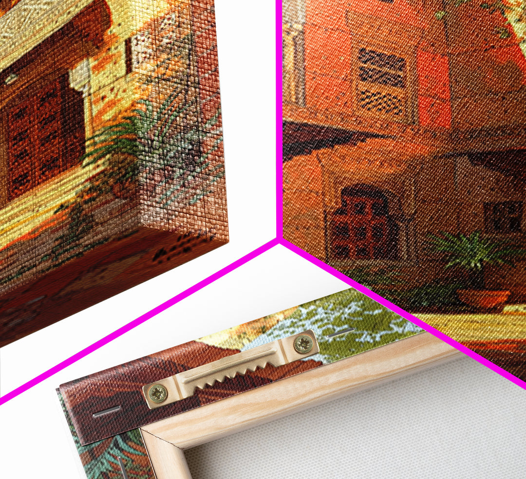 Sunlit Moroccan Courtyard With Arches Wall Art, African Inspired Home Decor, Terracotta Travel Poster, Boho Living Room Print