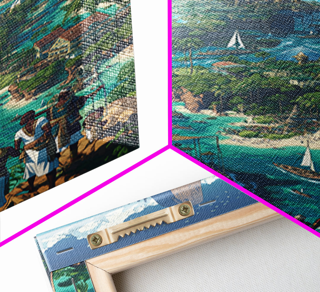 Afrofuturist Coastal Kingdom Wall Art, African Landscape Fantasy City, Blue Travel Poster, Modern Canvas Decor For Living Room