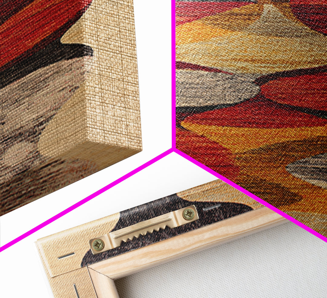 Earth Tone Abstract Textile Framed Canvas Print, African Fabric Inspired Geometric Wall Decor, Boho Minimalist Home Art Gift