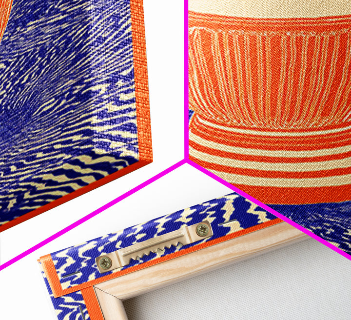 Orange Djembe Drum With Blue Waves Canvas Print, African Music Wall Art, Vibrant Tribal Decor, Bold Afrocentric Gift Print