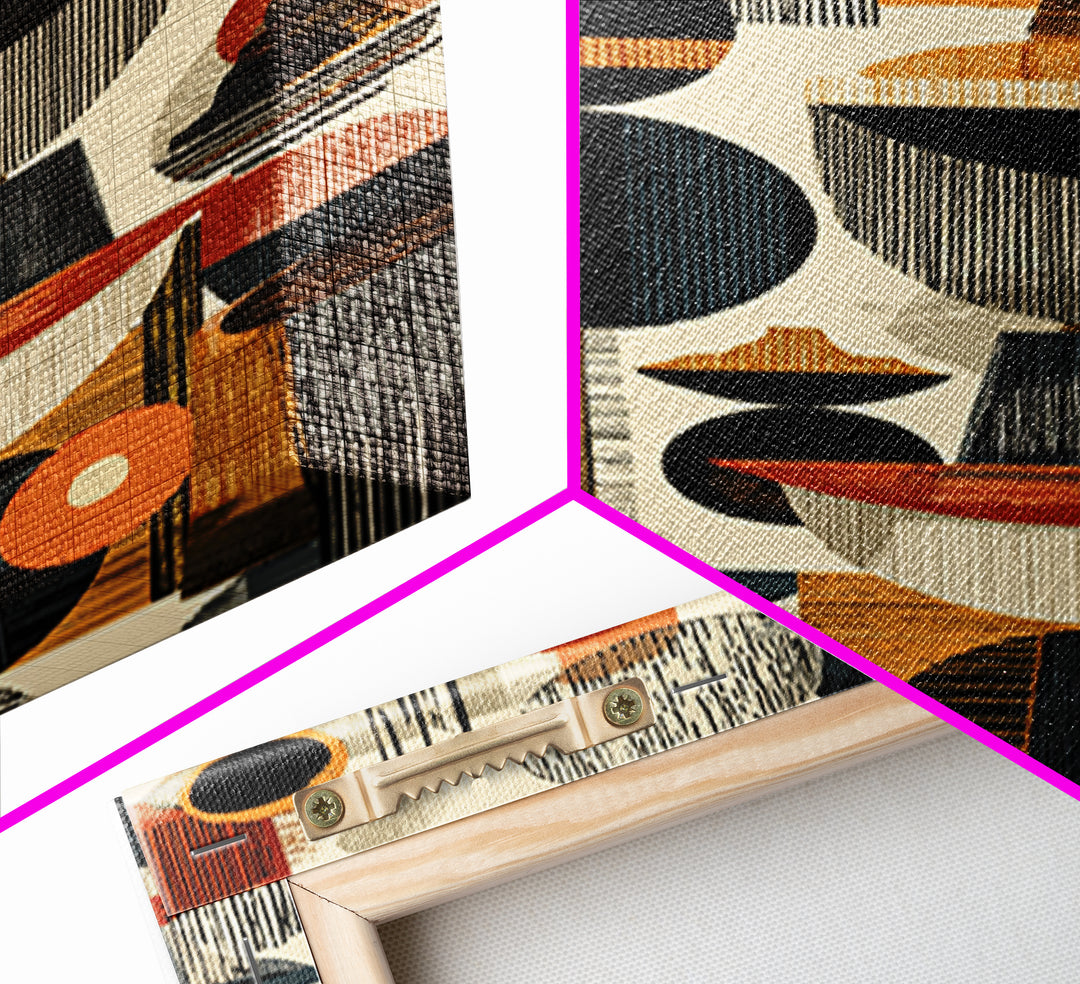 Midcentury African Abstract Shapes Wall Art, Terracotta Black Geometric Canvas Decor, Modern Tribal Home Decor Gift For Office
