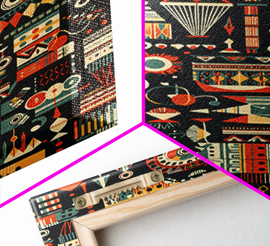 Vibrant African Tribal Symbols Canvas Print, Geometric Pattern Wall Art, Afrocentric Decor, Bold Cultural Home Gift Print